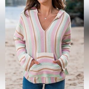 Cupshe Pink & Mint Striped Baja Hoodie
